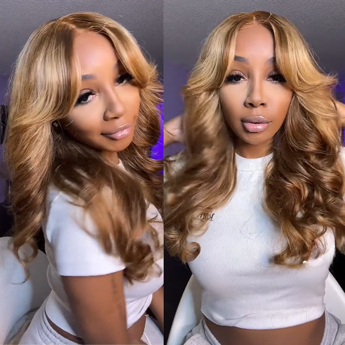Curtain Bangs 8x5 Pre Cut HD Lace Wig Wear Go Blonde Highlight Body Wave Glueless Wigs
