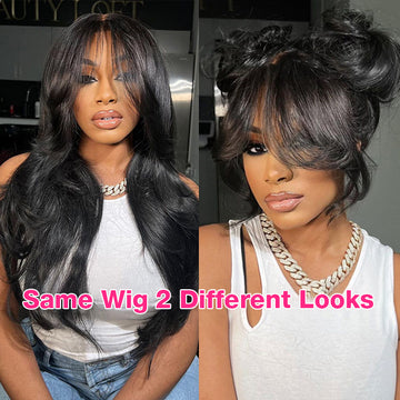Curtain Bangs 13x4 HD Lace Wig Butterfly Layered Straight Human Hair Wigs With Adjustable Strap