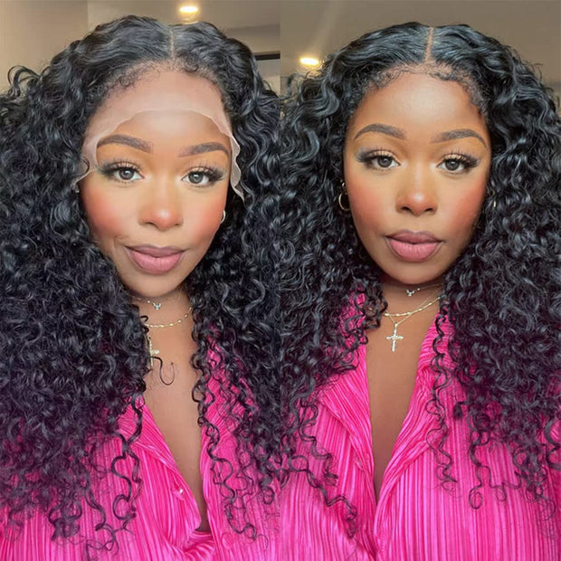 50% OFF| 16''-24'' 4C Edges Curly Remy Human Hair Wig And 13x4 Transparent Lace Front Wig With Natural Baby Hair