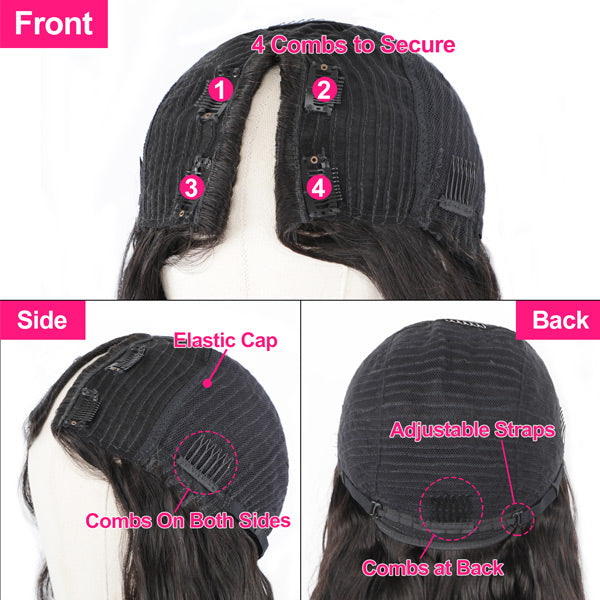 Pull Go V Part Kinky Curly Wig Upgrade Elastic Drawstring Fit All Sizes Put On & Go Glueless  Human Hair Wig Afro Curly Style