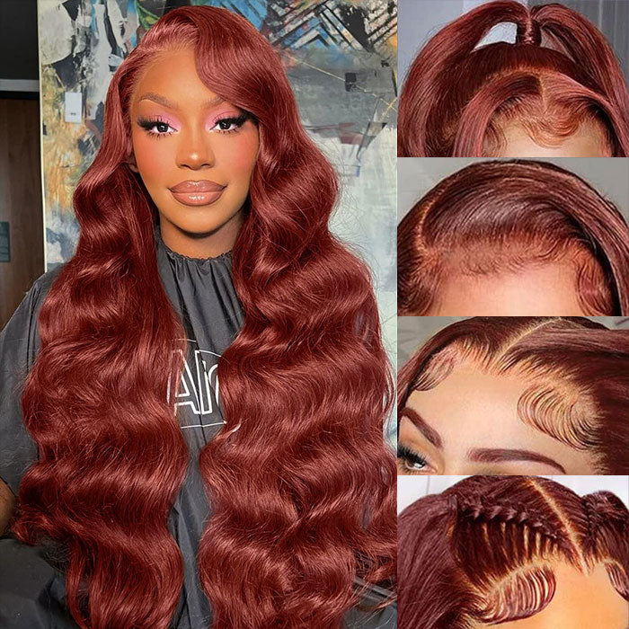 #33 Reddish Brown Auburn Color Water Wave & Body Wave Human Hair Wigs 13x4 HD Lace Front Wigs