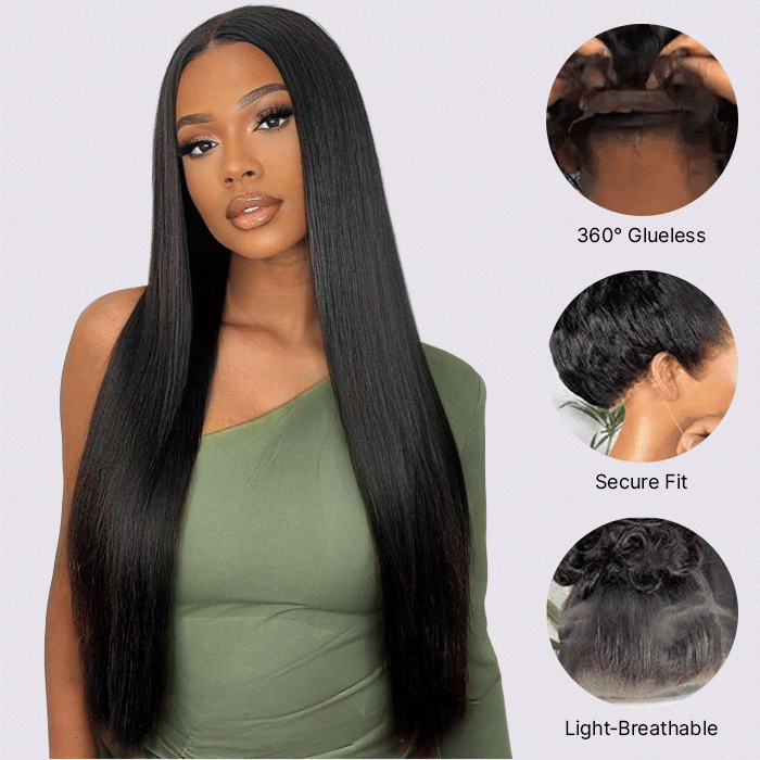 360 Invisi-String HD Lace Front Wig Straight Human Hair Wigs Snug Fit All Sizes