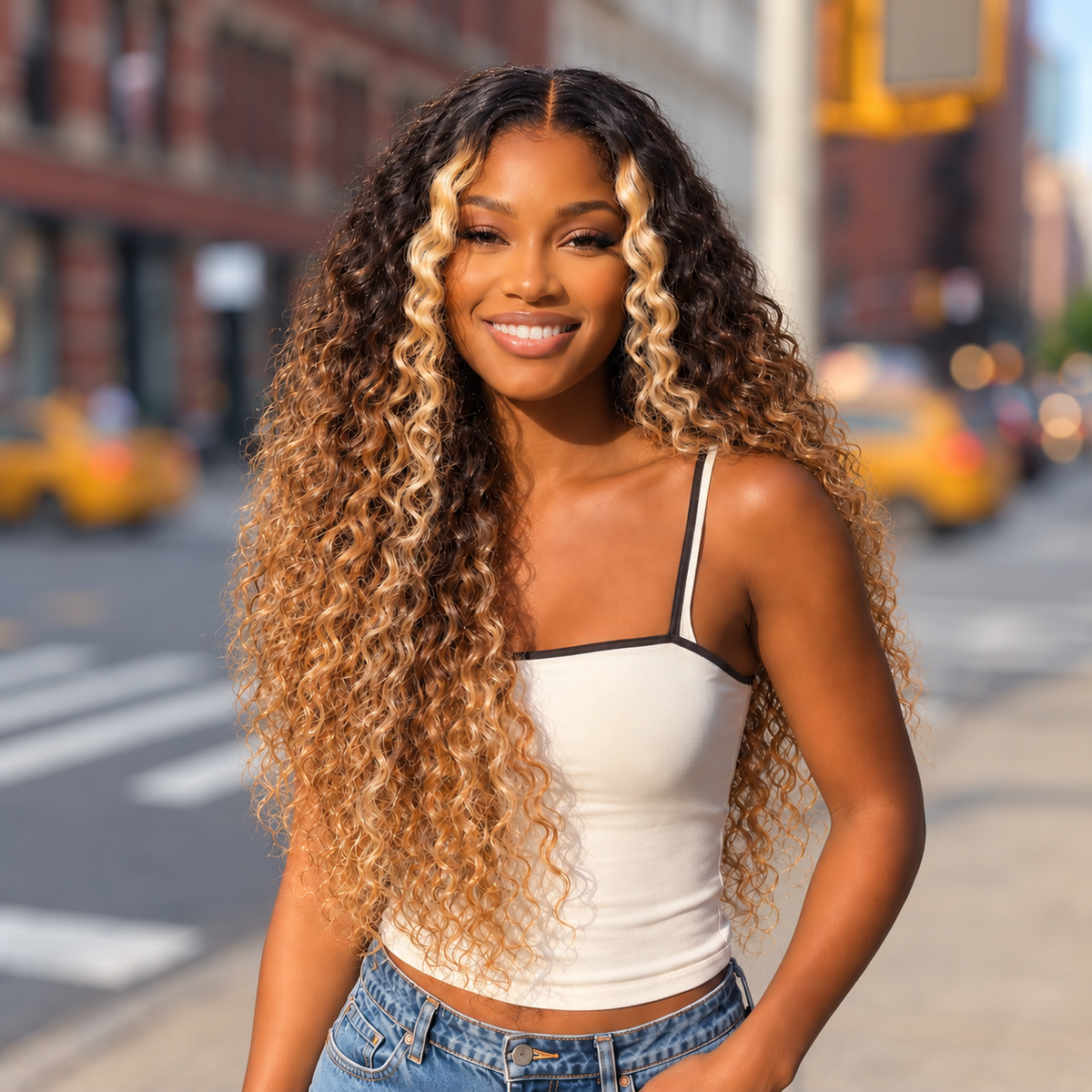 Brown Blonde Ombre Deep Wave Human Hair Wig