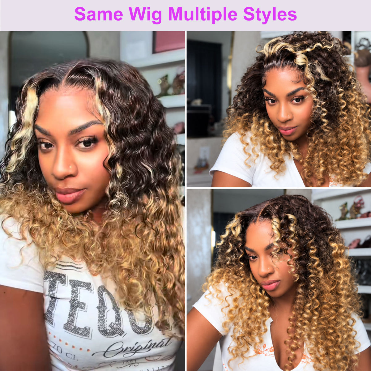 Mannequin head brown to blonde ombre deep wave wig