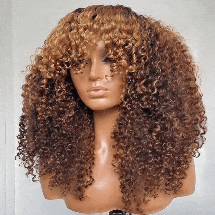 P4/27 Ombre Afro Kinky Curly Wig With Bangs