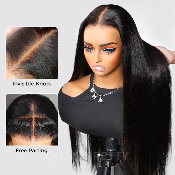 Pre-All 13X6 Glueless Pre Cut Pre Bleached,Pre Plucked Straight Wigs Invisible HD Lace Front Human Hair Wigs