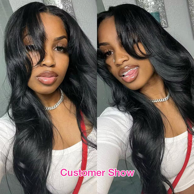 Curtain Bangs 13x4 HD Lace Wig Butterfly Layered Straight Human Hair Wigs With Adjustable Strap