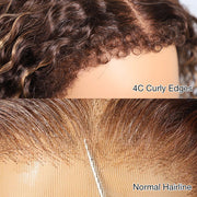 Glueless 4c Edge Blonde Highlight Curly Human Hair Lace Wig Natural Kinky Curly Edges Undetectable HD Lace Front Wig