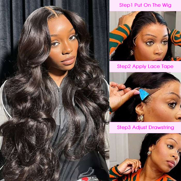 Glueless 280%  Density 13X6 Full HD Lace Body Wave Lace Frontal Wig Pre Bleached Pre Plucked Super Thick Human Hair Wig