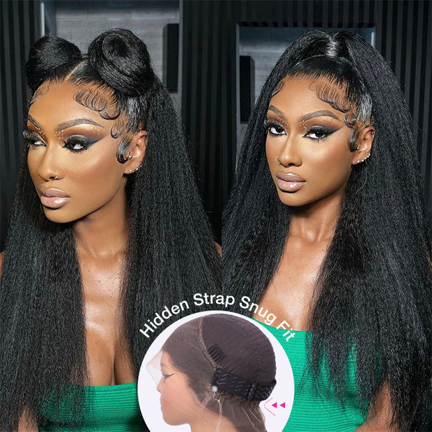 New Hidden Strap 360 Lace Frontal Wigs Kinky  Straight HD Lace Front Human Hair Wigs Pre Plucked Pre Bleached Natural Around Kinky Edges