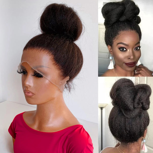 New Hidden Strap 360 Lace Frontal Wigs Kinky  Straight HD Lace Front Human Hair Wigs Pre Plucked Pre Bleached Natural Around Kinky Edges