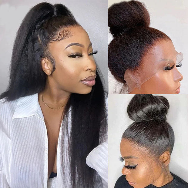 New Hidden Strap 360 Lace Frontal Wigs Kinky  Straight HD Lace Front Human Hair Wigs Pre Plucked Pre Bleached Natural Around Kinky Edges