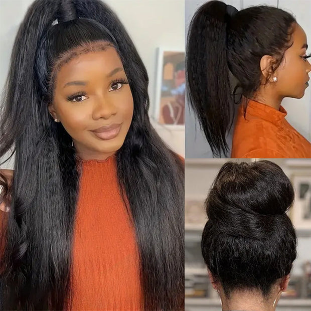 4C Edges Glueless 360 Lace Frontal Wigs With Hidden Elastic Strap kinky Straight or Curly Affordable Snug Fit Human Hair Wigs