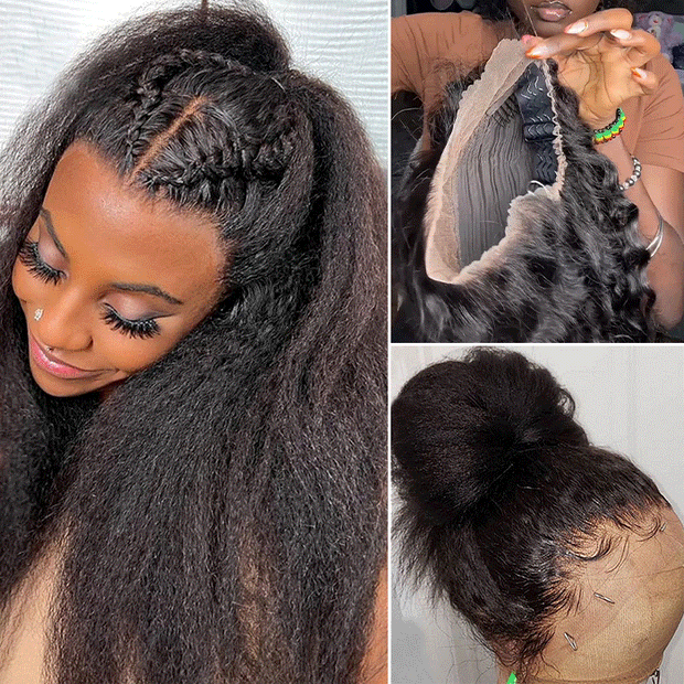 New Hidden Strap 360 Lace Frontal Wigs Kinky  Straight HD Lace Front Human Hair Wigs Pre Plucked Pre Bleached Natural Around Kinky Edges