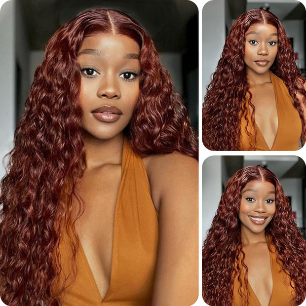 #33 Reddish Brown Auburn Color Water Wave & Body Wave Human Hair Wigs 13x4 HD Lace Front Wigs