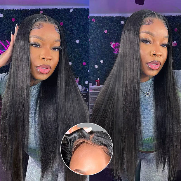 Pre-All 13X6 Glueless Pre Cut Pre Bleached,Pre Plucked Straight Wigs Invisible HD Lace Front Human Hair Wigs