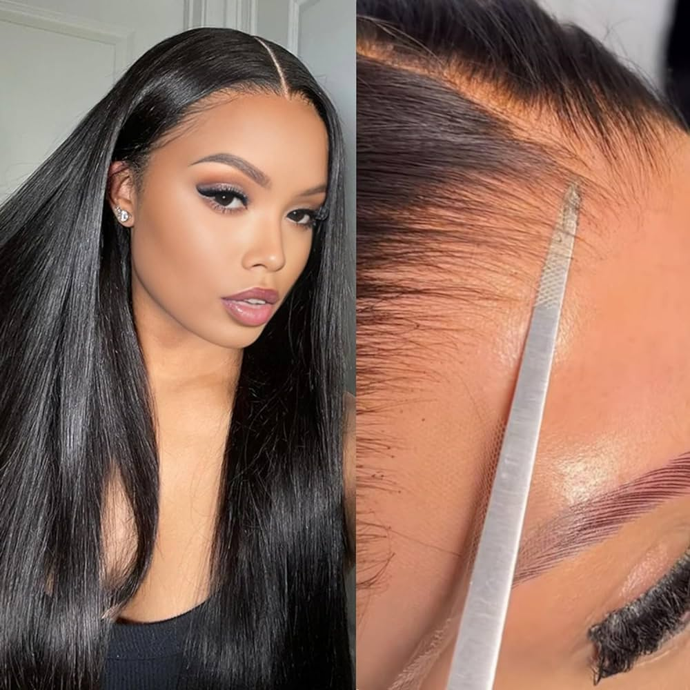 Pull Go Drawstring Pre Cut Pre Bleached & Pre Plucked Natural Hairline Straight 13X4 HD Lace Front Wigs