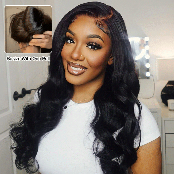Pull Go Real Glueless 13x6 Full Lace Body Wave Wigs With Hidden Drawstring Pre Bleached Pre Cut HD Lace Human Hair Wig