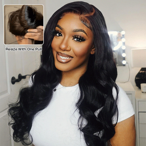 Pull Go Real Glueless 13x6 Full Lace Body Wave Wigs With Hidden Drawstring Pre Bleached Pre Cut HD Lace Human Hair Wig