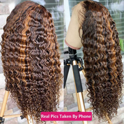 4/27 Highlight Brown And Blonde Straight Body Wave Curly 13×4 HD Lace Full Frontal Wig 100% Human Hair