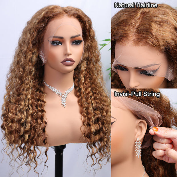 Flash Sale Upgraded Hidden Strap Snug Fit 360 Lace Frontal Wigs Affordable HIghlight Water Wave Deep Wave Human Hair Wig 220%