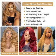 Honey Blonde Colored Body Wave Hair Wigs 4x4 Lace Closure Glueless Human Hair Wigs