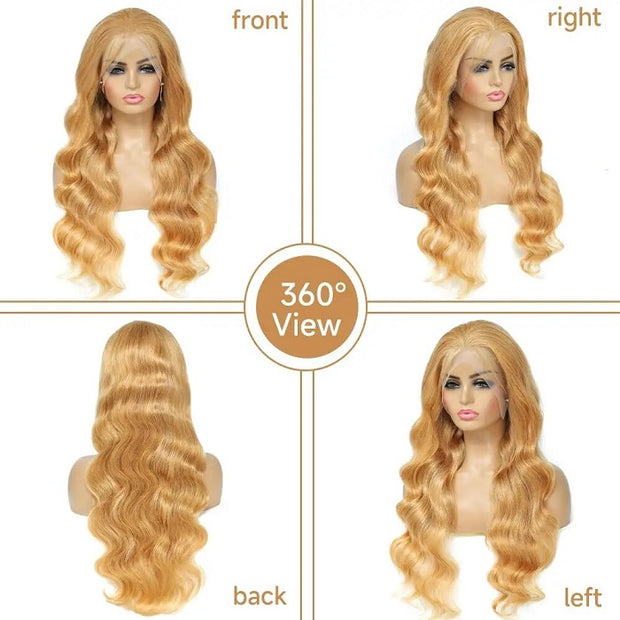 Honey Blonde Colored Body Wave Hair Wigs 4x4 Lace Closure Glueless Human Hair Wigs