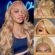 Honey Blonde Colored Body Wave Hair Wigs 4x4 Lace Closure Glueless Human Hair Wigs