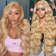 Honey Blonde Colored Body Wave Hair Wigs 4x4 Lace Closure Glueless Human Hair Wigs