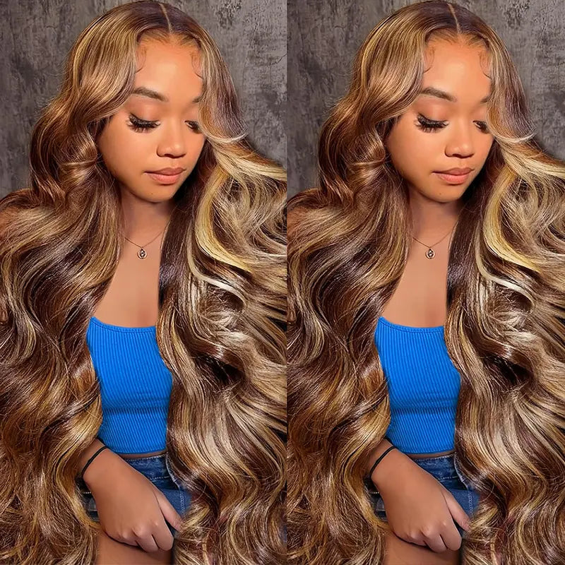 [US SHIP in 24H] Honey Blonde Highlight Body Wave HD Lace Human Hair Wig Flash Sale