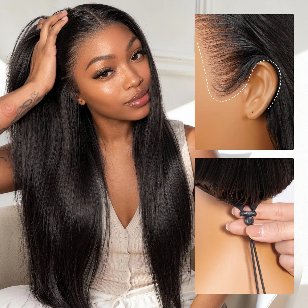 [US SHIP in 24H] Pre-All 13X6 Glueless Pre Cut Pre Bleached Pre Plucked Straight Wigs Invisible HD Lace Front Human Hair Wigs  Flash Sale