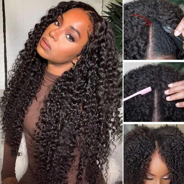 Clearance Sale|V Part Curly Human Hair Glueless Wig No Gel NO Leave Out Beginner Friendly
