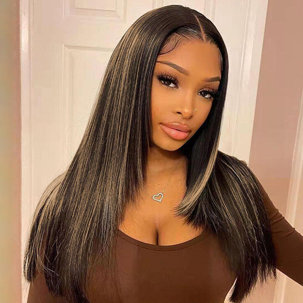 Highlight Layered Cut Glueless 13x4 13x6 Undetectable HD Lace Front Wig #1B27Colored Pre-bleached 100% Human Hair