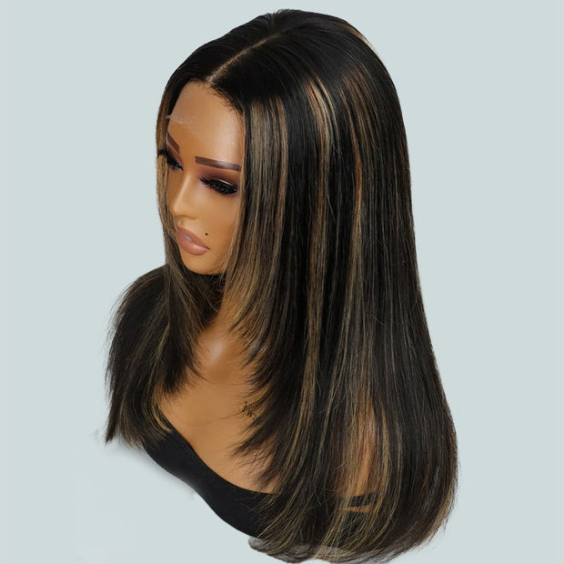 Highlight Layered Cut Glueless 13x4 13x6 Undetectable HD Lace Front Wig #1B27Colored Pre-bleached 100% Human Hair