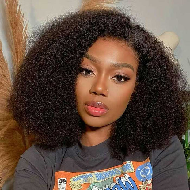 Kinky Edge Hairline Afro Kinky Curly Lace Front Wig Pre Bleached Real 4C Edges Glueless HD Lace Human Hair Wigs For Black Women