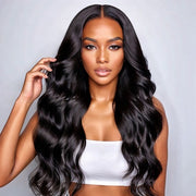 ClearanceSale|Body Wave Natural Black Human Hair 13X4 Lace Front Wigs With Pre-plucked Pre-bleached Natural Hairline