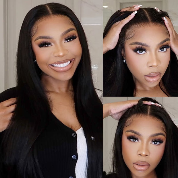 Pre-All 13X6 Glueless Pre Cut Pre Bleached,Pre Plucked Straight Wigs Invisible HD Lace Front Human Hair Wigs