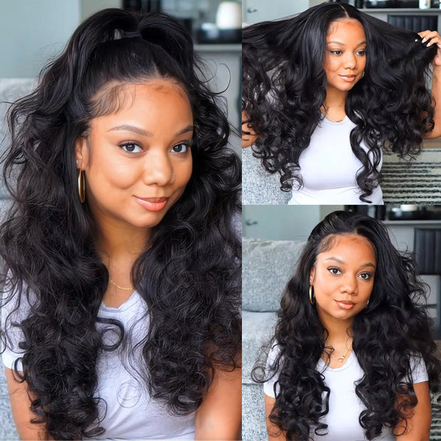 Pre-All 3D Bouncy Body Wave Glueless Wigs 13x6 Invisible HD Lace Front Human Hair Wigs Pre Cut Pre Bleached Pre Plucked