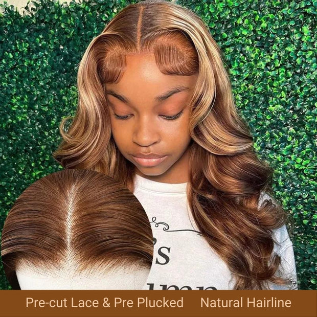 #4/27 Honey Blonde Highlight Glueless Pre-Cut 13X4 HD Lace Frontal Wig Ready & Go Body Wave Or Straight Wigs