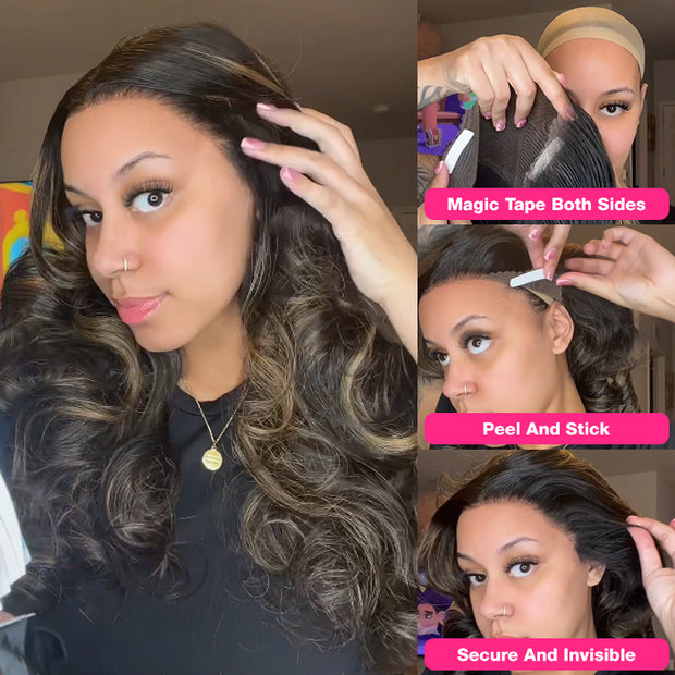 Pre All Everthing | Highlights 3D Body Wave Tiny Knots Pre Bleached Wear Go Upgraded 13X6 HD Lace Glueless Wig