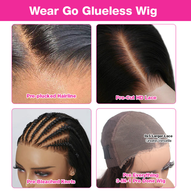 Pre Bleached Wear Go Pre Cut 8x5 HD Lace Highlights Straight Hair Glueless Wig Pre All Everthing
