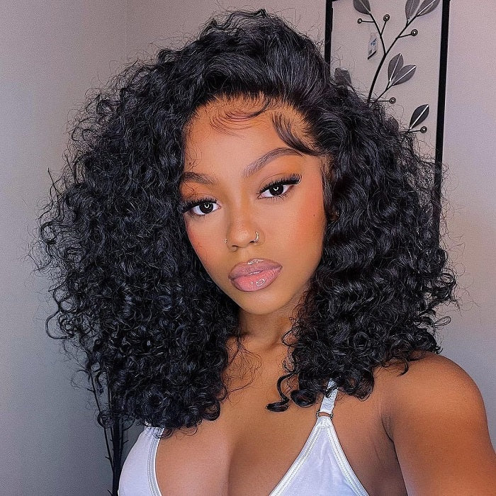 13x4 Water Wave Bob Human Hair Wigs for Black Women Glueless Pre Plucked Bob Lace Wig with Baby Hair
