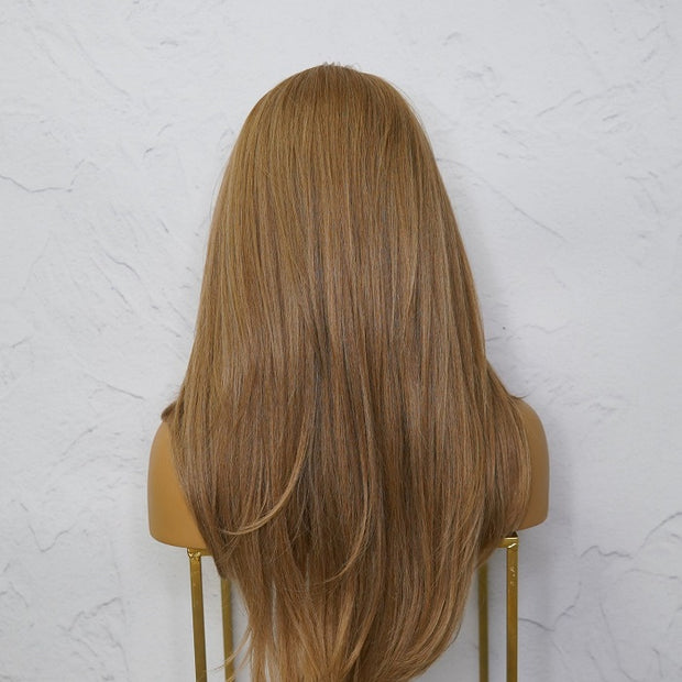 Curtain Bangs Soft Long Ombre Honey Blonde Human Hair Wig 1B/27 Colored 13x4/5x5 HD Lace Closure wig