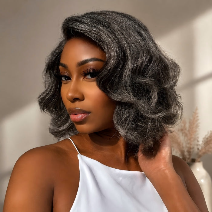 Salt and Pepper Wigs Short Human Hair Lace Front Wigs For Women