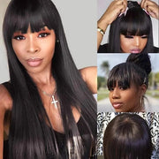 FLASH DEAL Straight Human Hair Wigs With Bangs for Women Half Machine Made Wig