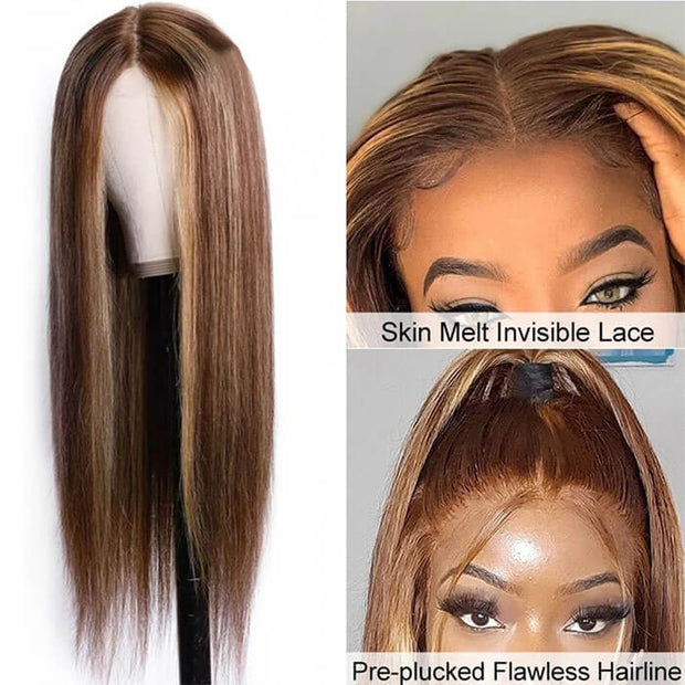 8X5 Pre-Cut HD Lace Glueless Wig Ready & Go #427 Honey Blonde Highlight Body Wave Or Straight