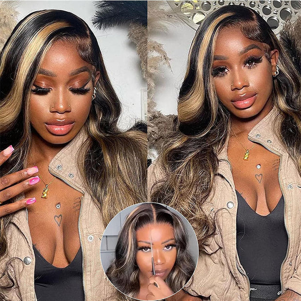 Pre-All Glueless Balayage Pre Bleached Wear Go 220% Density 8x5 HD Lace Highlights Body Wave Wig
