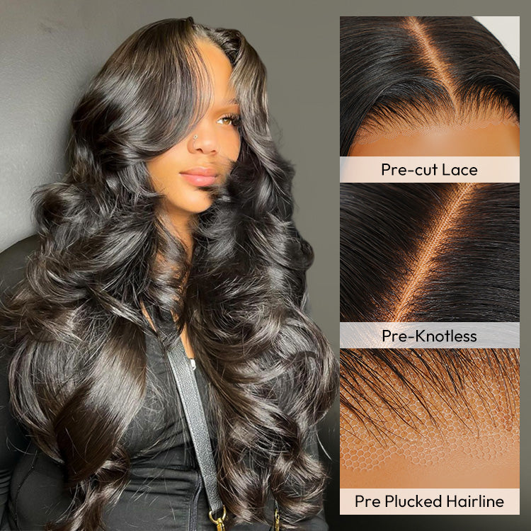 Pre Cut Swiss HD Lace Body Wave Human Hair Wigs Pre Bleached 13x6 Lace Front Wig 180% Density