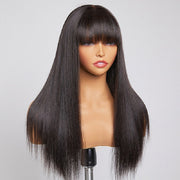 FLASH DEAL Straight Human Hair Wigs With Bangs for Women Half Machine Made Wig