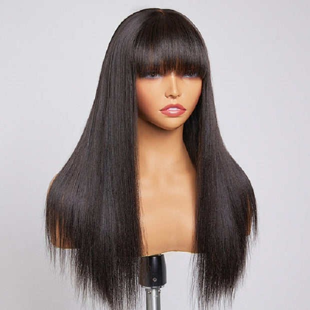 Flash Sale-Straight Human Hair Wigs With Bangs for Women Half Machine Made Wig